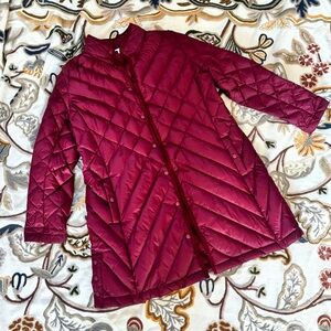 J. jill burgundy wine red down fill longline puff jacket coat